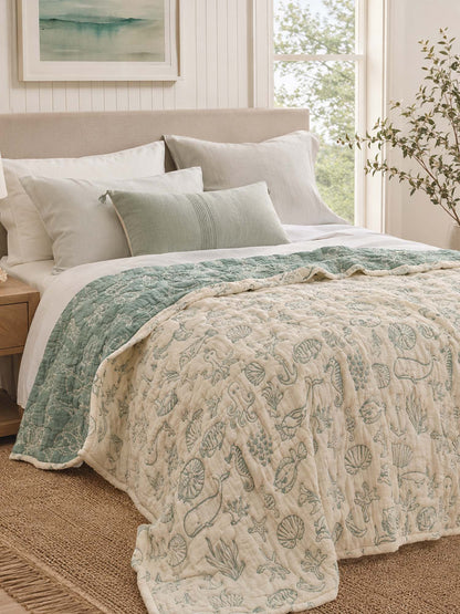 Sea Life Adventure Green 100% Cotton Gauze Soft Puff Blanket