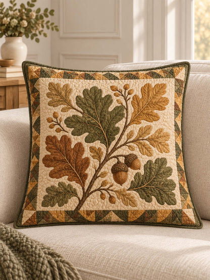 Autumn Oak Leaves & Acorn Quilted Pillow Cover