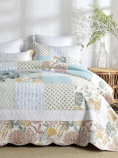 Botanical Garden Patchwork Quilted 3-Piece Bedding Set