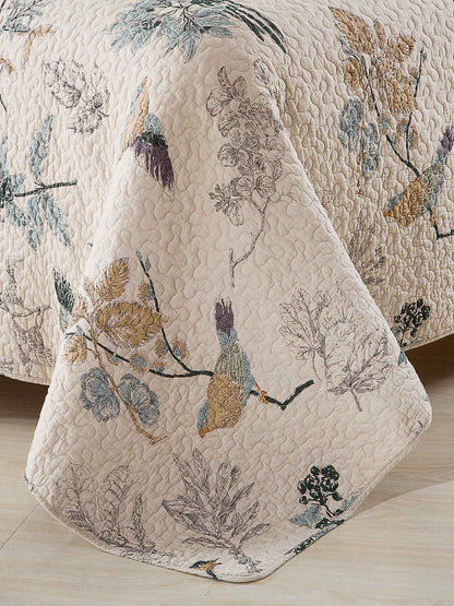Cottage Style Nature Bird Floral Foliage Quilted 3‑Piece Bedding Set