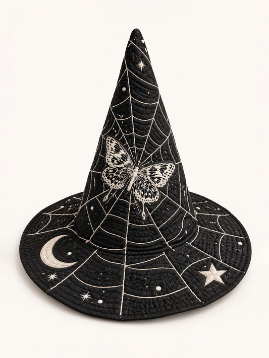 Moonlit Butterfly Celestial Gothic Handcrafted Quilted Witch Hat