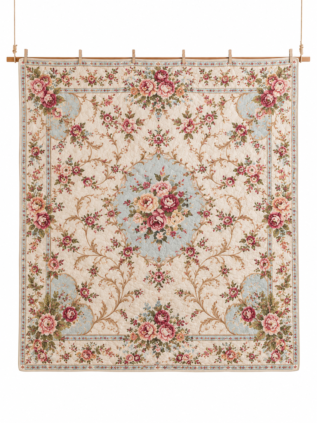 Vintage Botanical Rose Floral Quilted 3-Piece Bedding Set