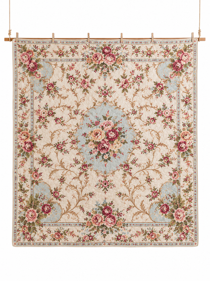 Vintage Botanical Rose Floral Quilted 3-Piece Bedding Set