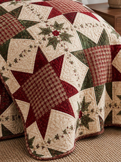 Christmas Star Patchwork Quilted 3-Piece Bedding Set