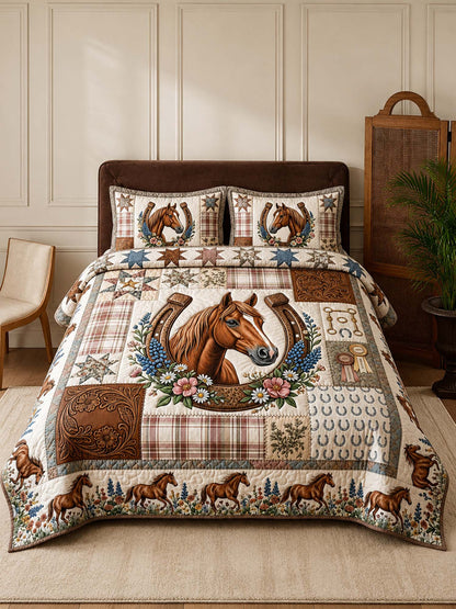 H.PAI Western Horse Quilted 3-Piece Bedding Set