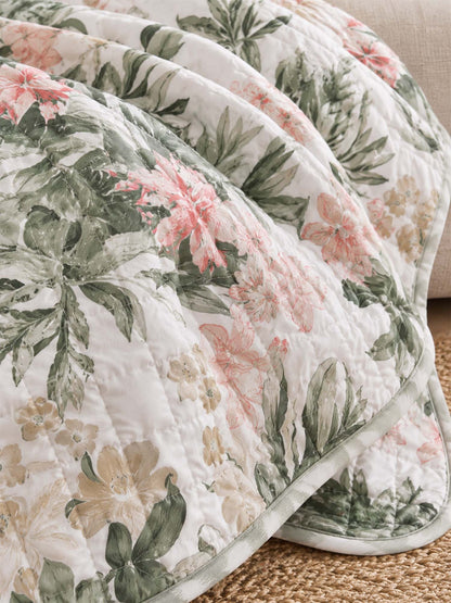 Blush Tropical Floral Garden Quilted Blanket