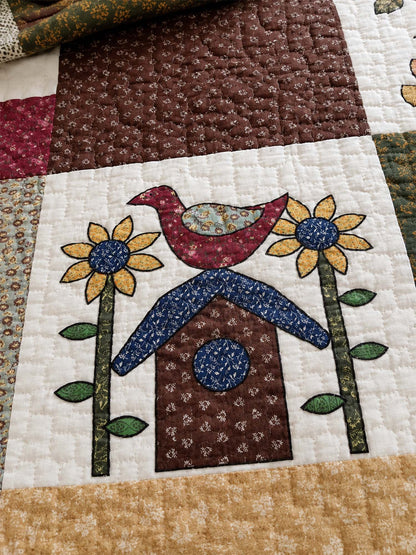 Sheep Farmhouse Folk Patchwork Quilted 3-Piece Bedding Set