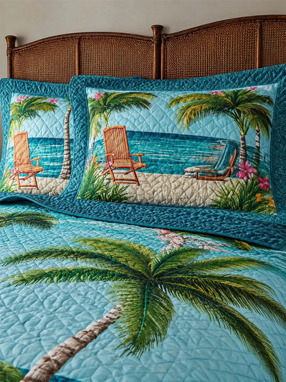 Tropical Palm Tree Quilted 3-Piece Bedding Set