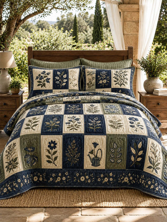 H.PAI Botanical Garden Quilted 3-Piece Bedding Set