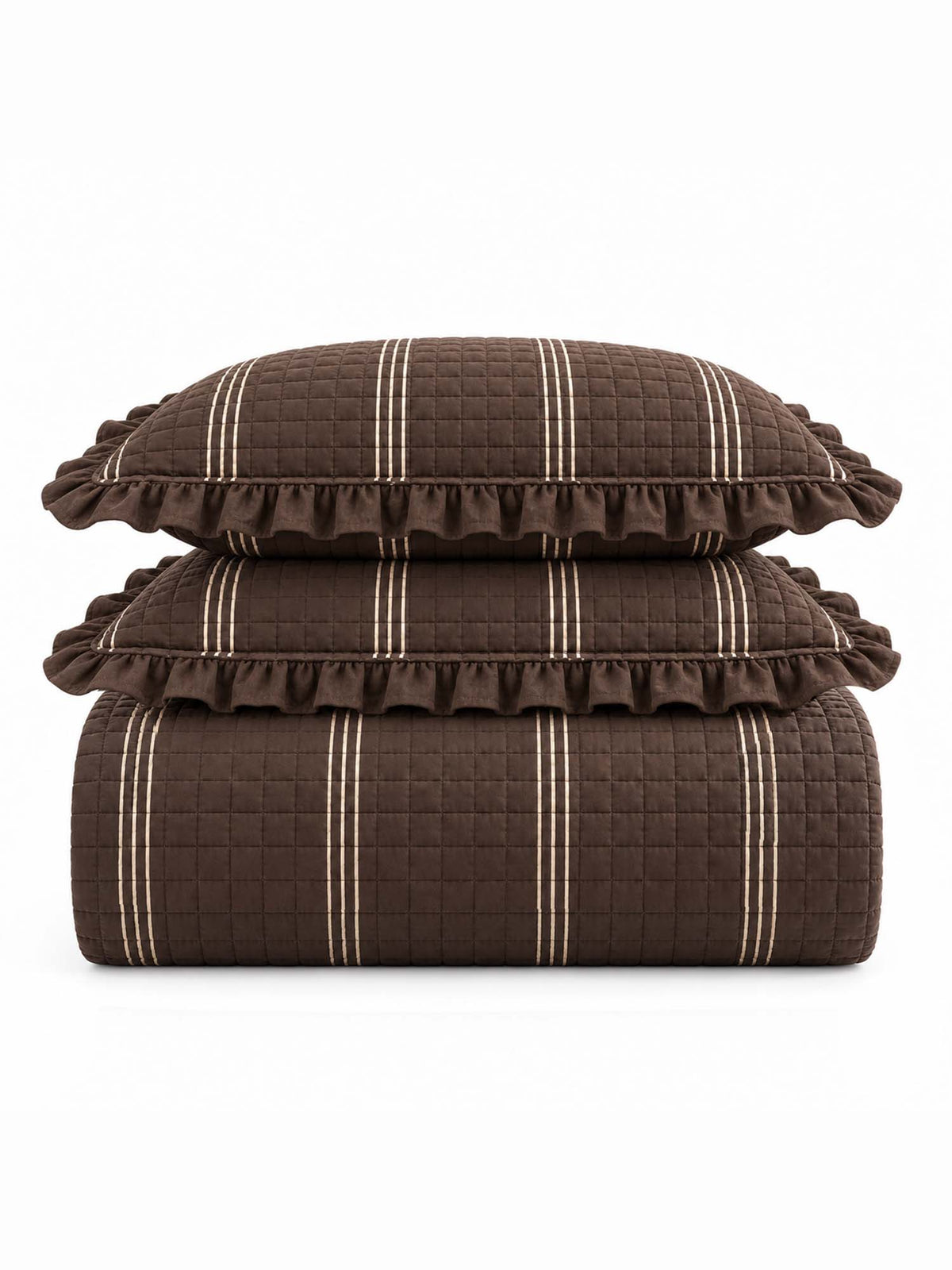 Stripe Ruffle Jacquard 100% Cotton Reversible Quilted 3-Piece Bedding Set