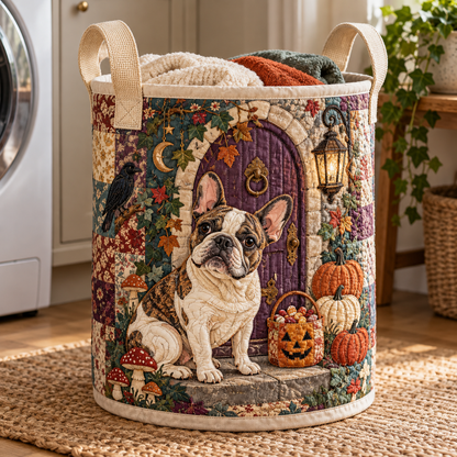 Gestofferde wasmand – Franse bulldog in het spookhuis