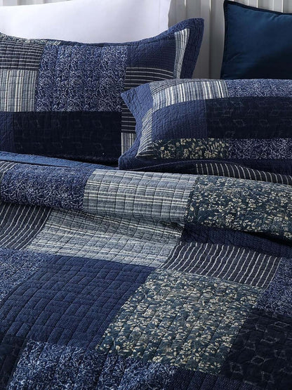 Indigo Heritage Patchwork Quilted 3-Piece Bedding Set