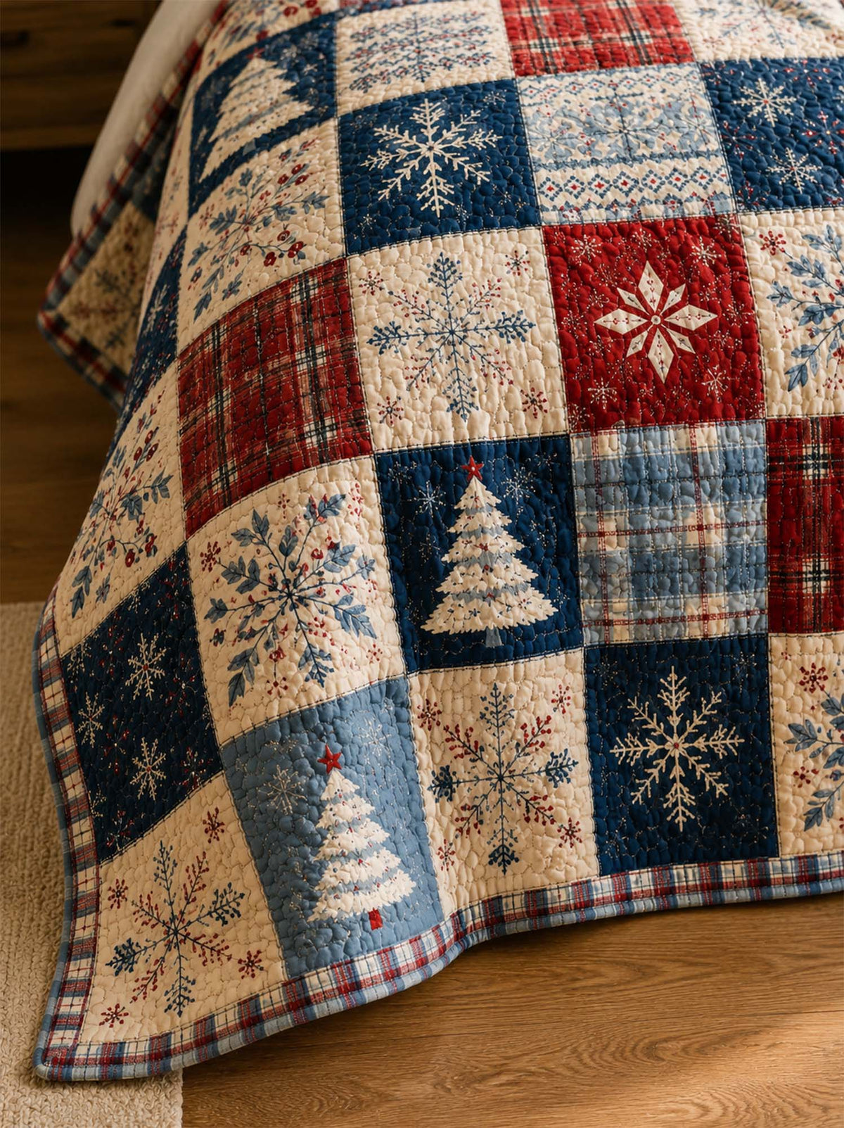 Snowflake Christmas Patchwork Quilted 3-Piece Bedding Set