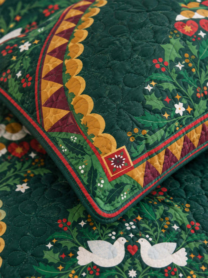 Folk Art Angel Christmas Tree Quilted 3-Piece Bedding Set