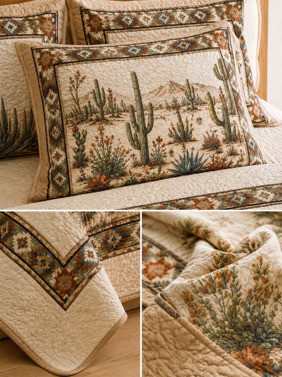 H.PAI Desert Cactus Quilted 3-Piece Bedding Set