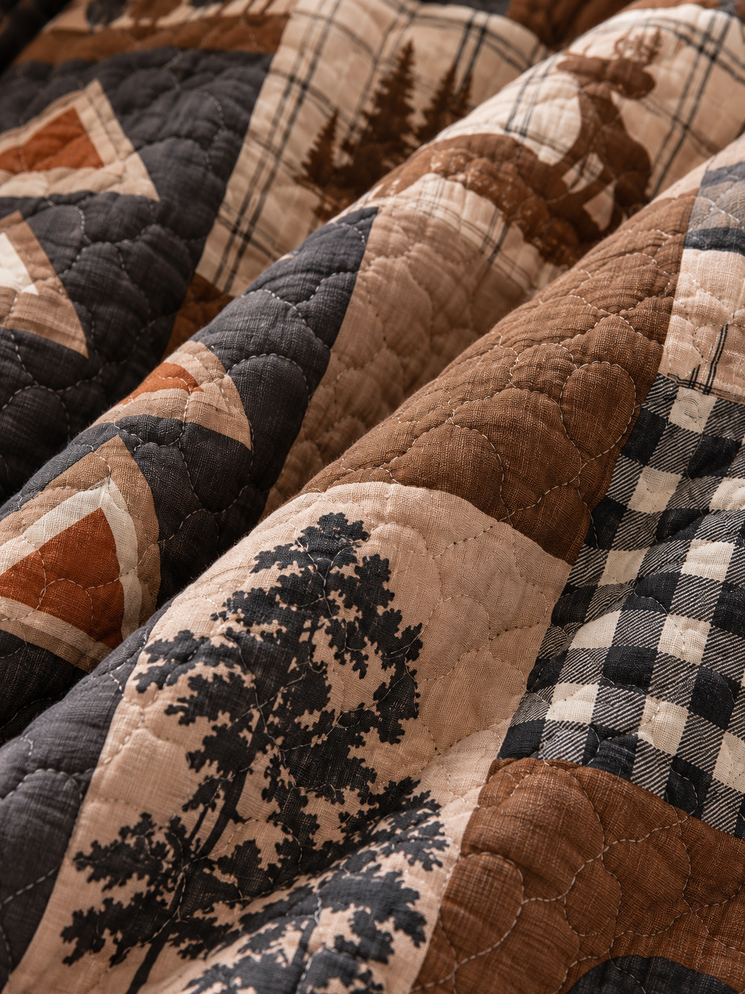 Rustic Bear and Bison Patchwork Quilted 3-Piece Bedding Set