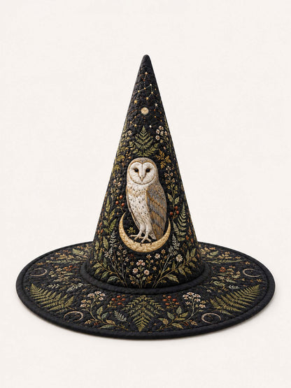 H.PAI Moonlit Owl Dark Forest Gothic Handcrafted Quilted Witch Hat