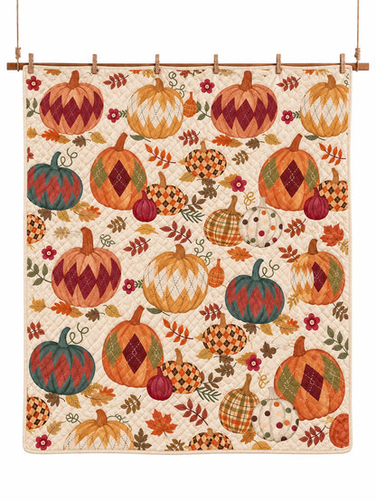 Argyle Pumpkin Autumn Harvest Quilted 3-Piece Bedding Set