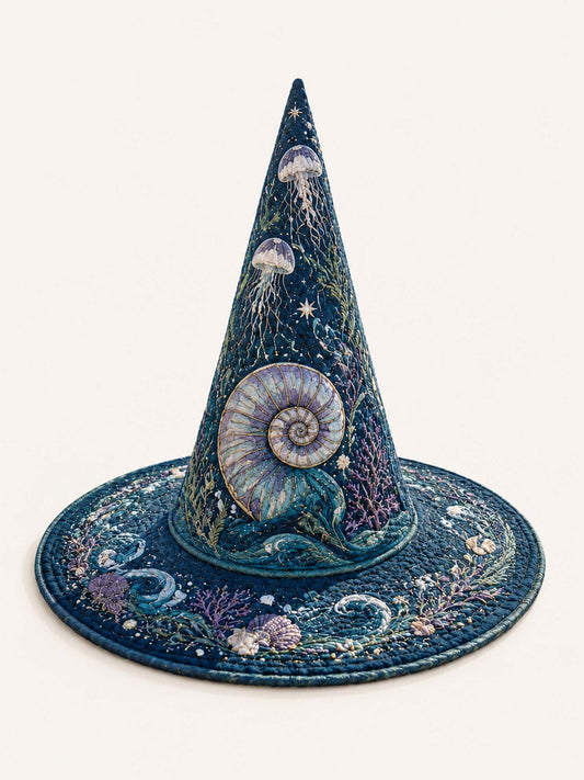 H.PAI Deep Sea Mermaid Coastal Gothic Handcrafted Quilted Witch Hat
