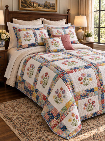 Wildflower Cottage Patchwork Quilted 3-Piece Bedding Set