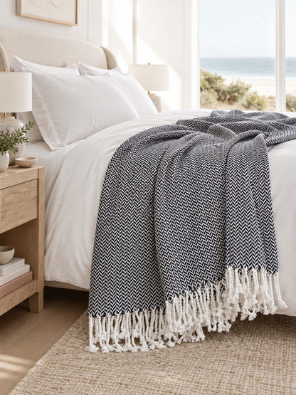 Classic Herringbone Cotton Throw Blanket