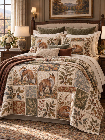 Woodland Deer Botanical Quilted 3-Piece Bedding Set