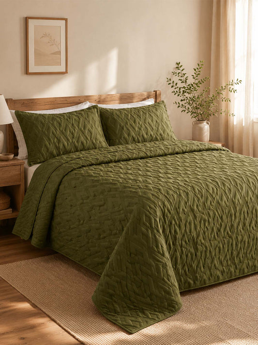 Washed Cotton Solid Color Quilted 3‑Piece Bedding Set