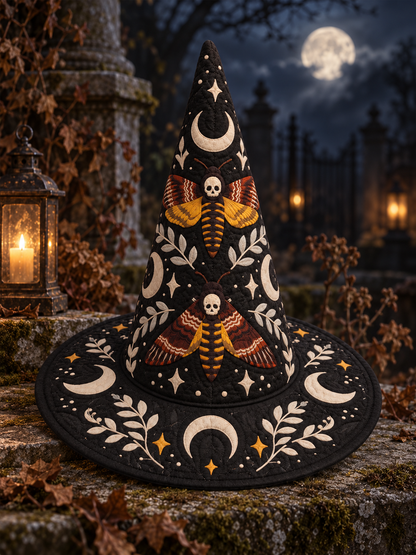 Death Moth Moonlight Gothic Handcrafted Quilted Witch Hat
