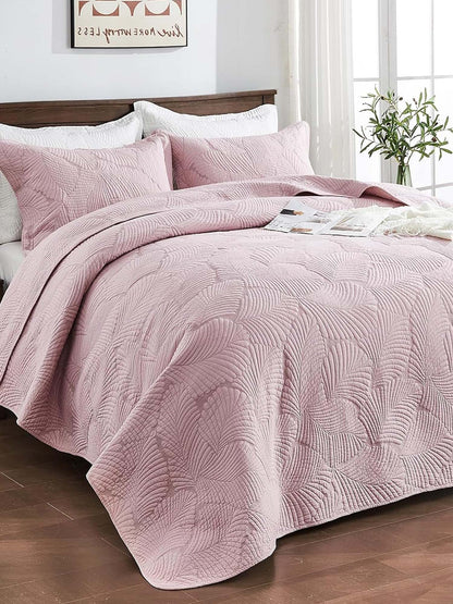 Leaf Texture Quilted 3-Piece Bedding Set