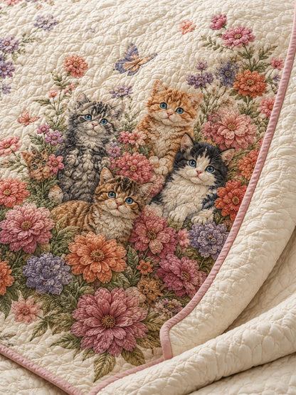 H.PAI Garden Cat Floral Quilted 3-Piece Bedding Set