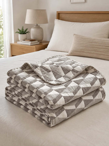 Geometric Patchwork Three-Layer Gauze Cotton Blanket