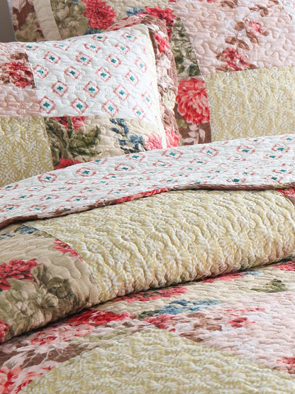 Rose Garden Patchwork Quilted 3-Piece Bedding Set