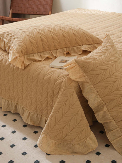 Sage Leaf Double-Layer Gauze Quilted 3-Piece Bedding Set