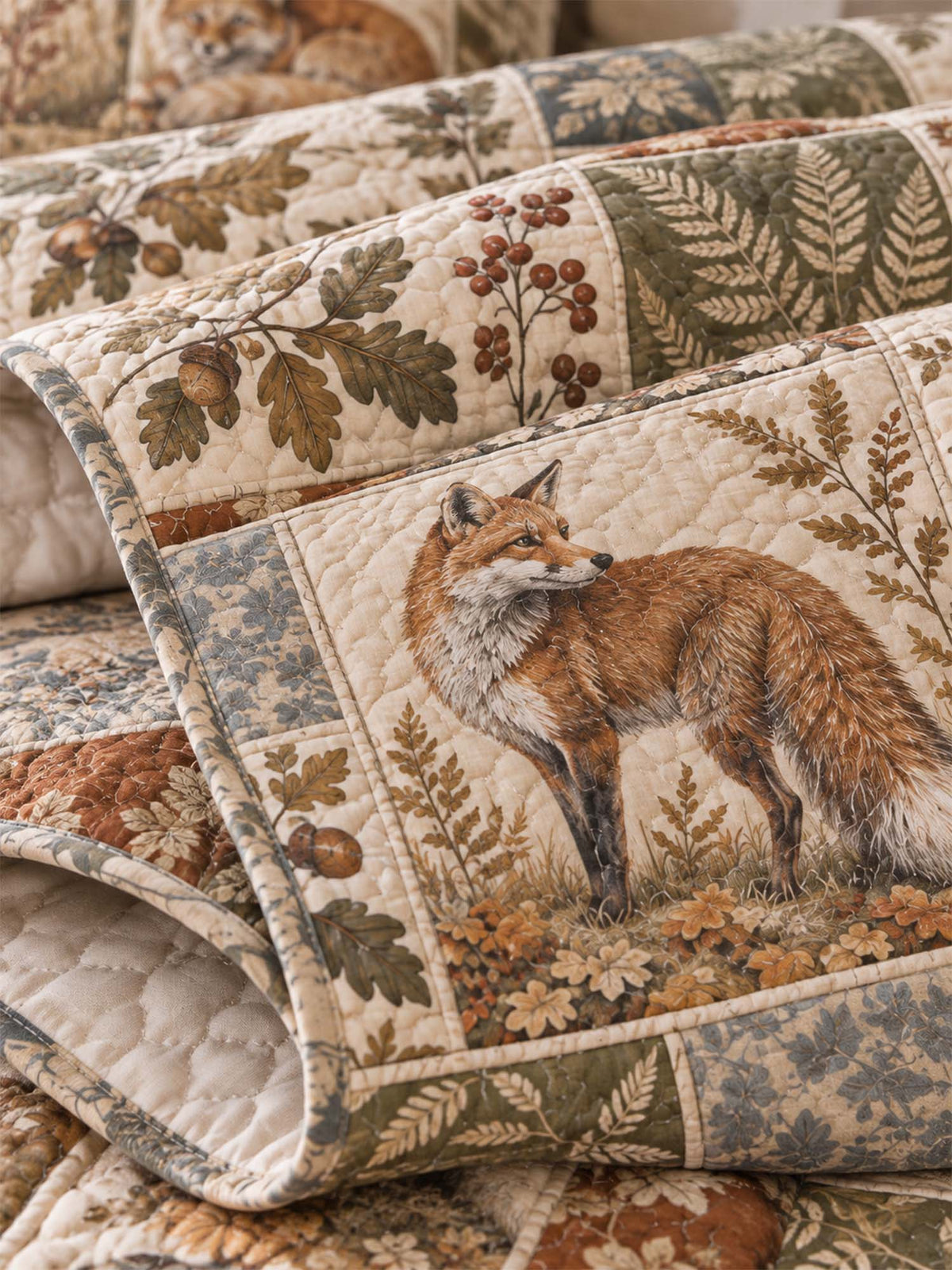 Woodland Deer Botanical Quilted 3-Piece Bedding Set