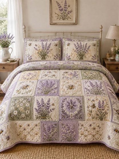 Lavender Bee Quilted 3-Piece Bedding Set