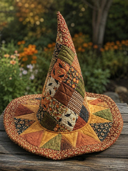 H.PAI Vintage Harvest Pumpkin Handcrafted Quilted Witch Hat