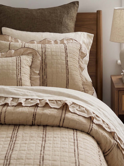 Stripe Ruffle Jacquard 100% Cotton Reversible Quilted 3-Piece Bedding Set