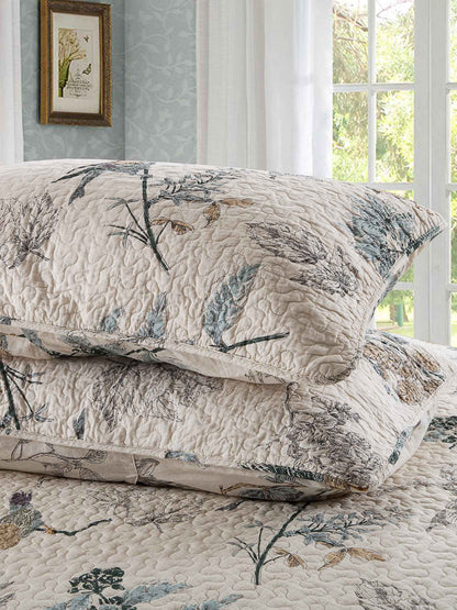Cottage Style Nature Bird Floral Foliage Quilted 3‑Piece Bedding Set