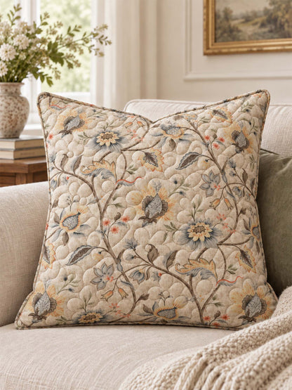 Vintage Botanical Floral Quilted Pillow Cover