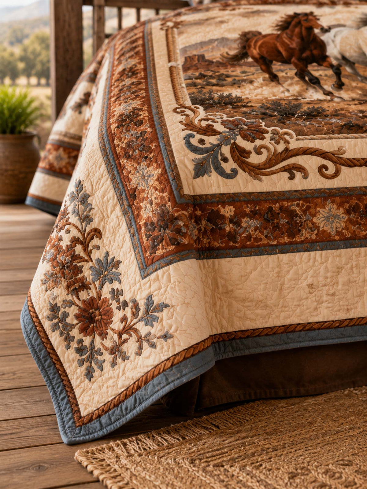 H.PAI Equestrian Horse Patchwork Quilted 3-Piece Bedding Set