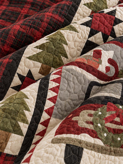 Vintage Christmas Red Truck & Black Cat Plaid Quilted Blanket