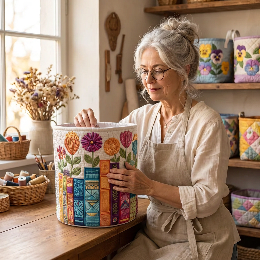 Gewatteerde wasmand Bloemenbibliotheek