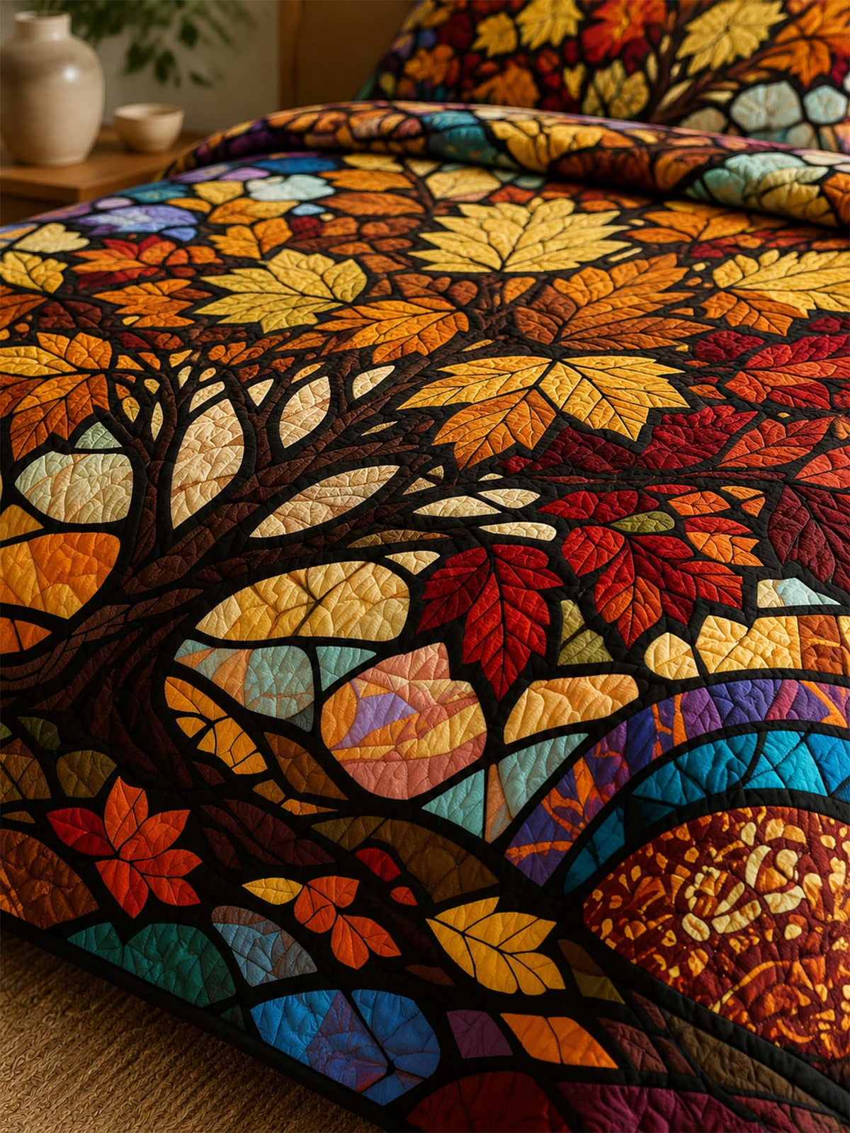 H.PAI Autumn Tree of Life Quilted 3-Piece Bedding Set