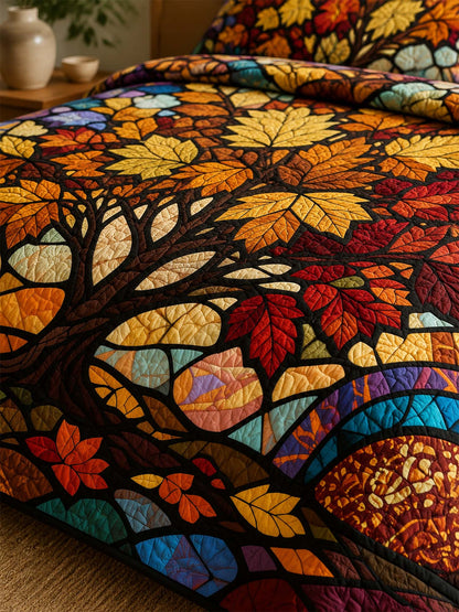 H.PAI Autumn Tree of Life Quilted 3-Piece Bedding Set