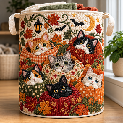 Gevoerde wasmand – Katten en herfstpompoenen