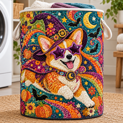 Gevoerde wasmand – Corgi in een vrolijke Halloween-stijl