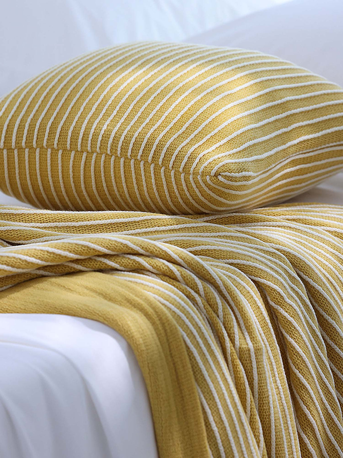 Classic Stripe Knitted Throw Blanket & Pillow Cover Set