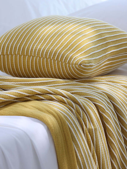 Classic Stripe Knitted Throw Blanket & Pillow Cover Set
