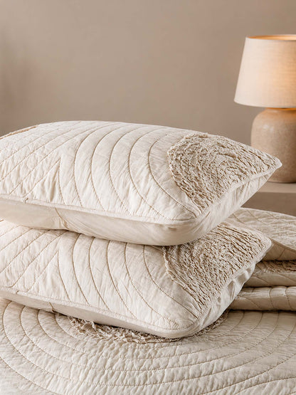 Neutral Textured Circles Quilted 3-Piece Bedding Set