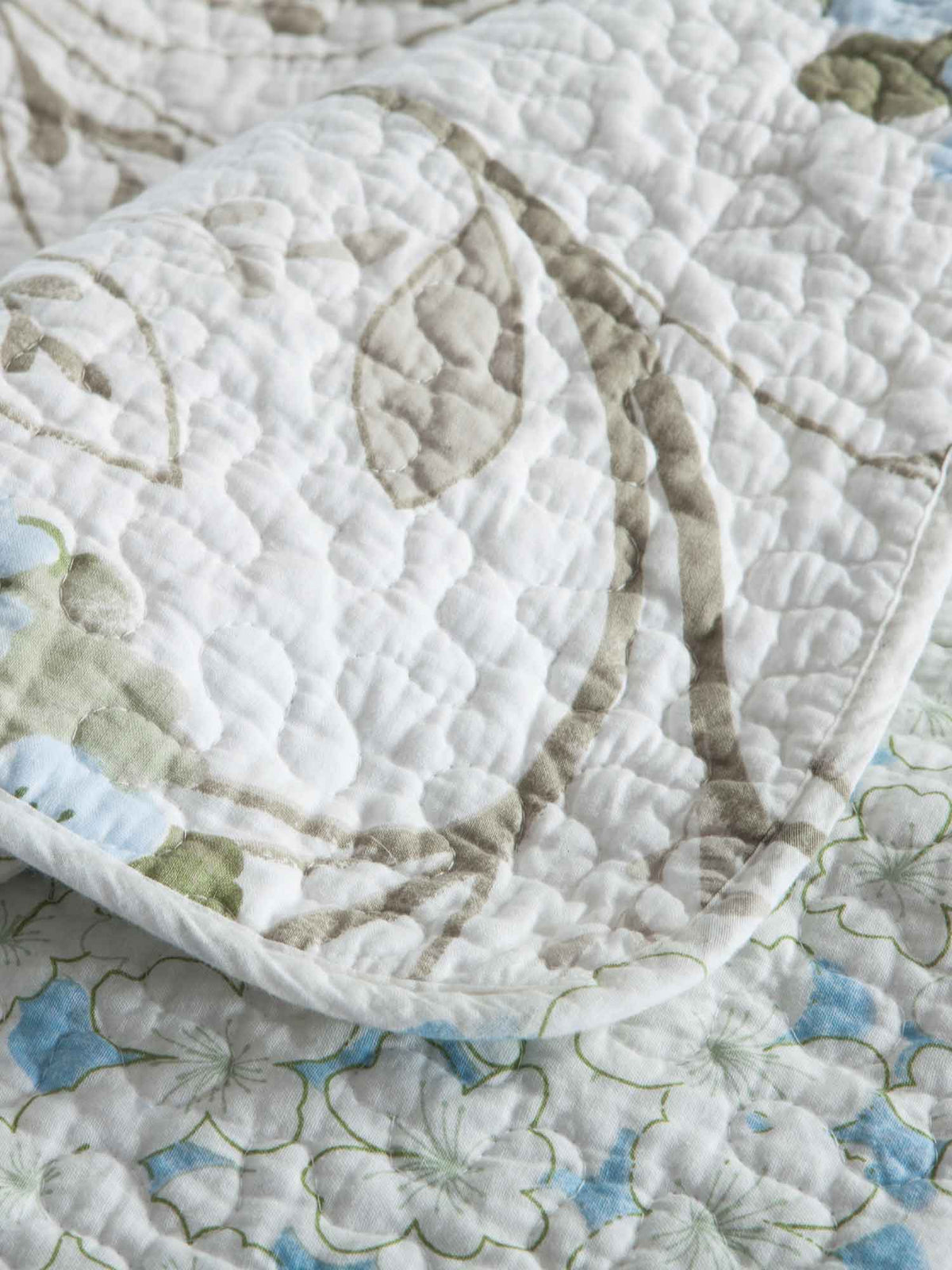 Light Blue Hydrangea Floral Print Quilted 3‑Piece Bedding Set
